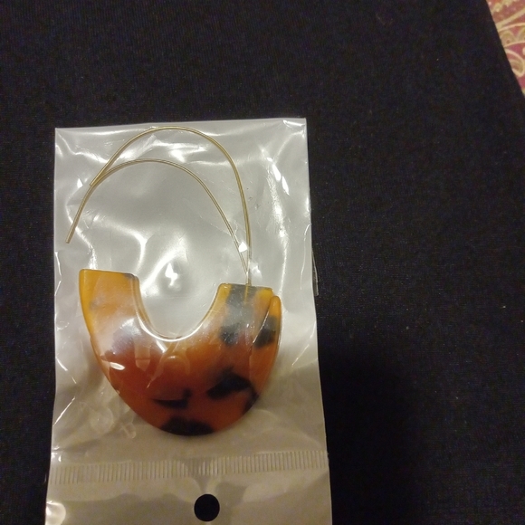 Dangle Earrings Brown Tan leopard Disco Modernist Bohemian Threader Pierced 3" - Picture 3 of 5